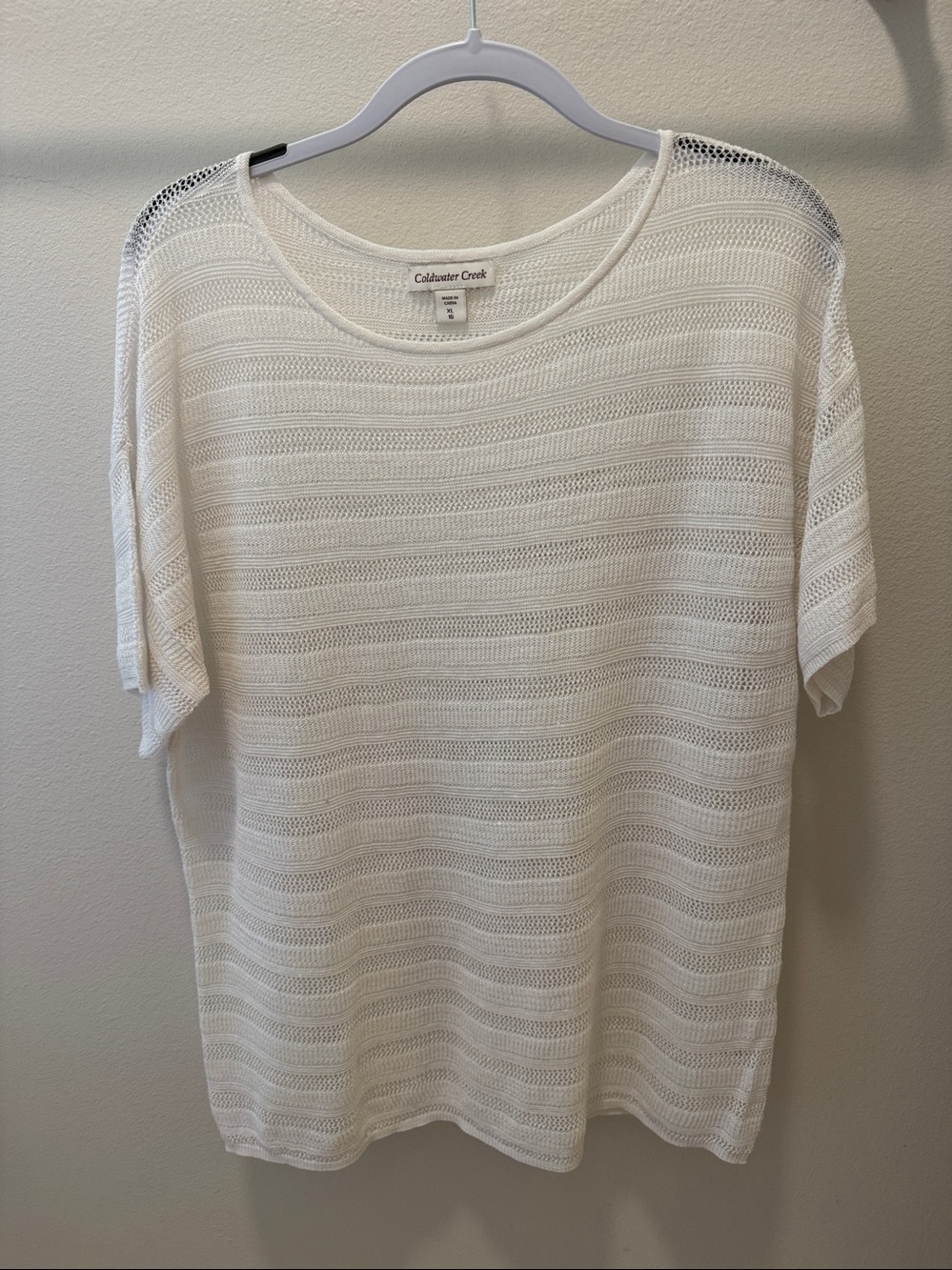 Coldwater Creek White Open-Knit Short Sleeve Top 16